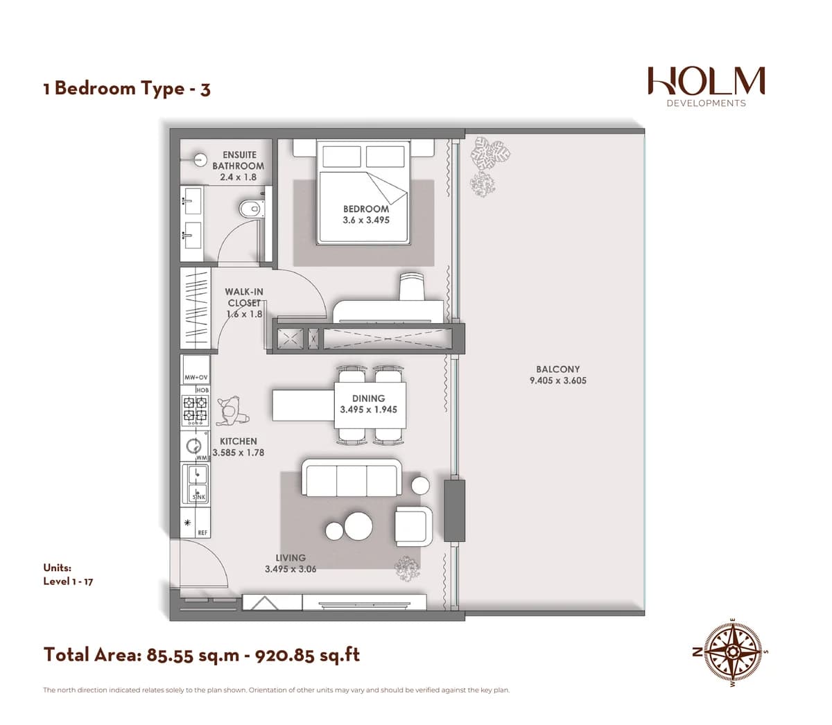 HOLM One floor plan — 1 Bedroom Type 3 · 920.85 sq ft