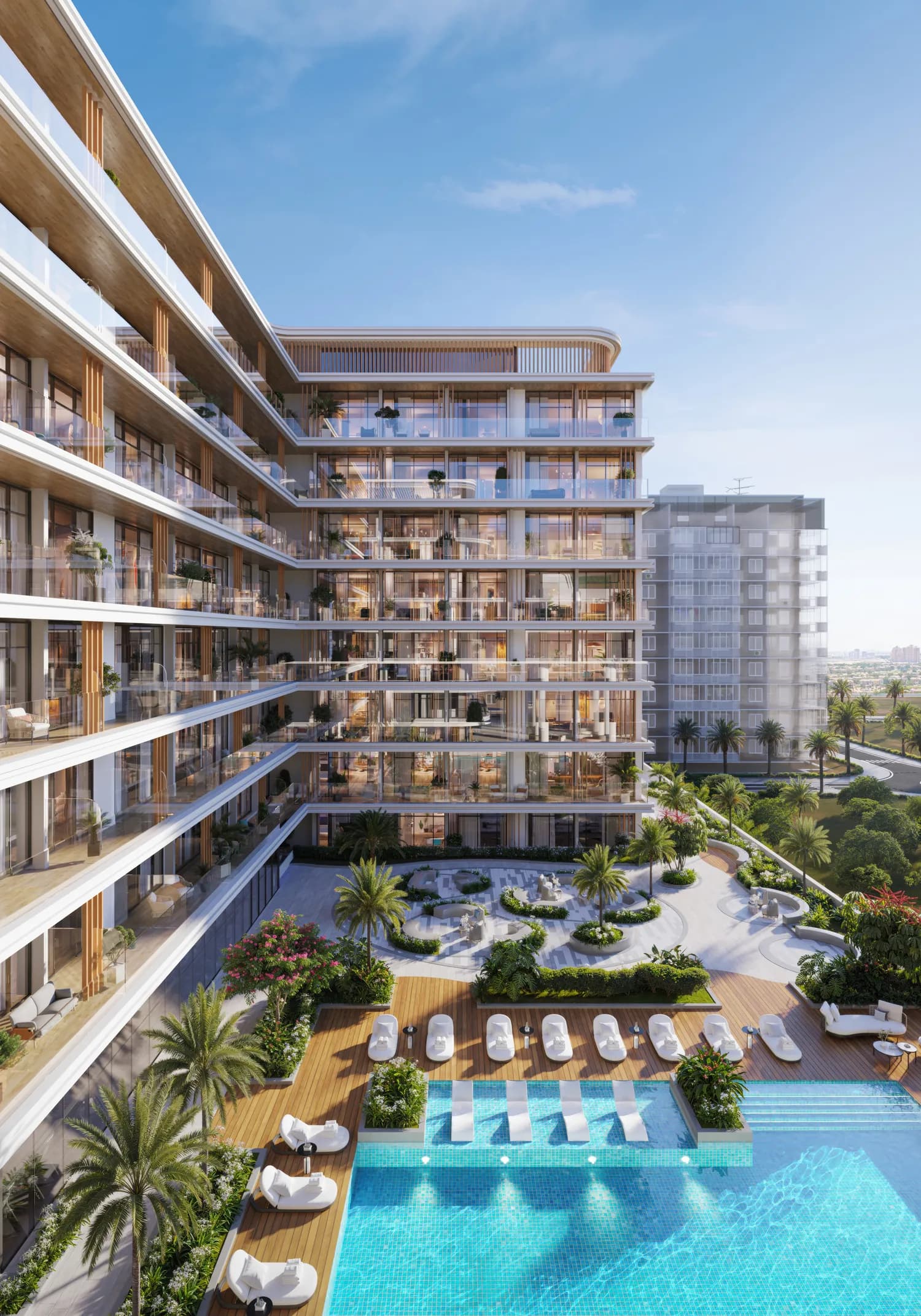 HOLM One from above — the podium pool deck at Jumeirah Garden City